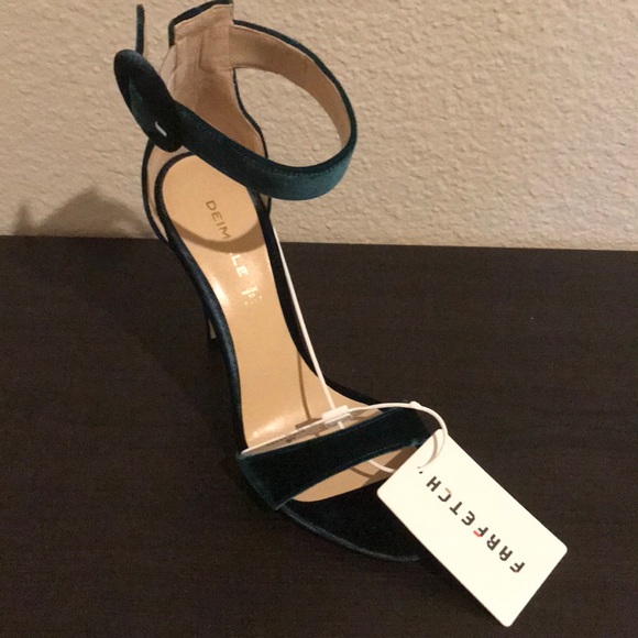 Emerald velvet heeled sandals handmade in Italy